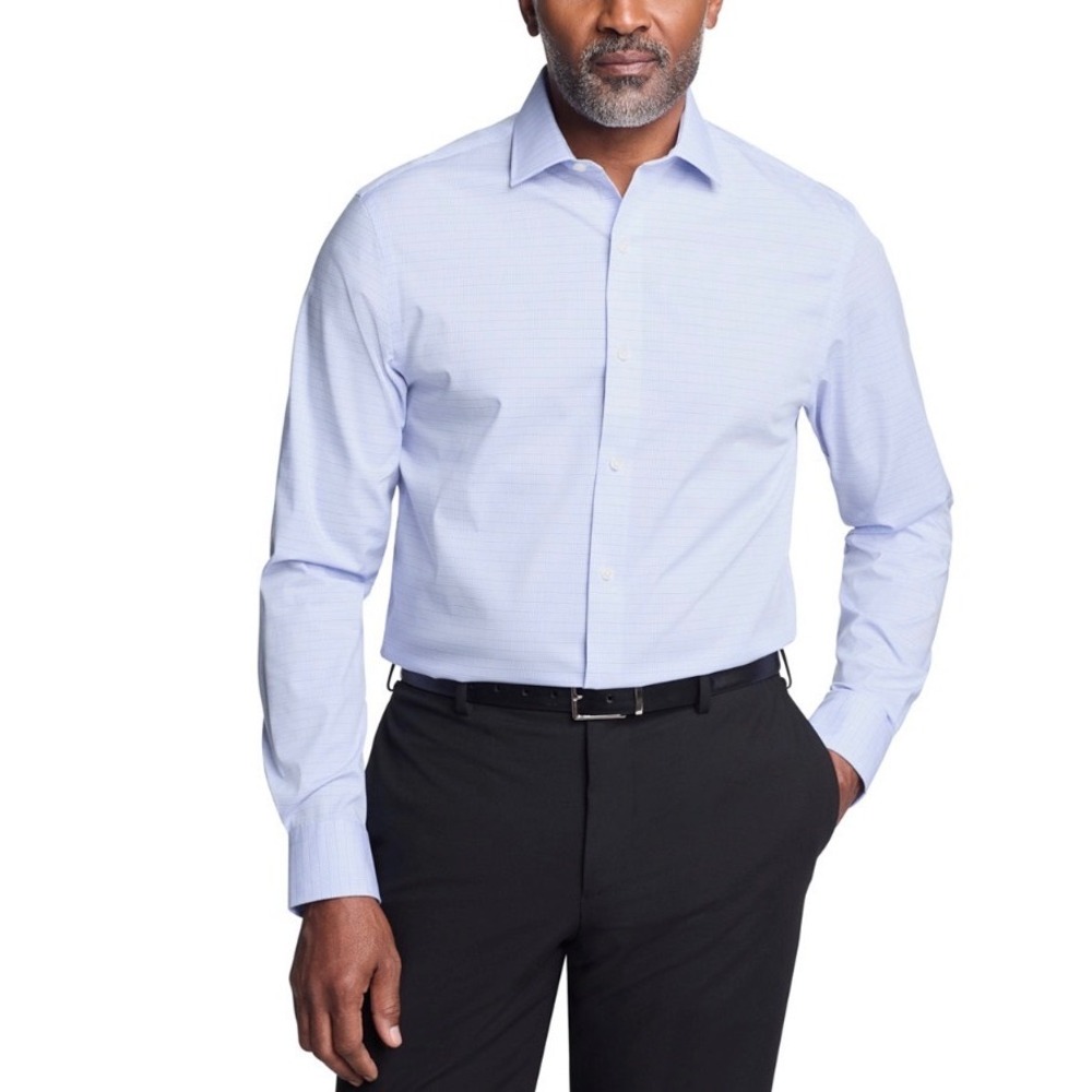 NEW Tommy Hilfiger THFlex Slim Fit Stretch Blue Check Dress Shirt 17 32/33